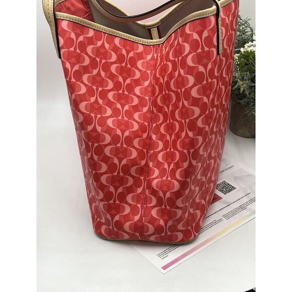 Coach 25673 Authenticated Peyton Park Split Dream Coated Canvas Red Pink Tote - Picture 5 of 13